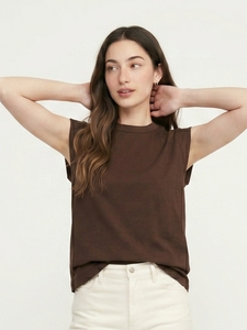 Camiseta Deportiva para Mujer, Color Marrón, Sin Mangas, Estilo Casual, Corte Holgado, Algodón, Prenda Básica de Verano, Ropa Urbana, Moda para el Día a Día - Product Image 2