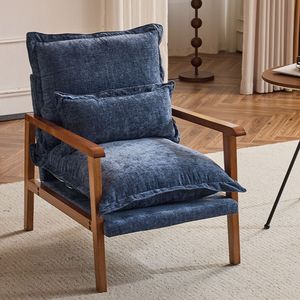 Poltrona Chic a Forma di Nuvola con Struttura in Legno Massello e Cuscino Lombare in Tessuto Chenille per il Relax - Product Image 1