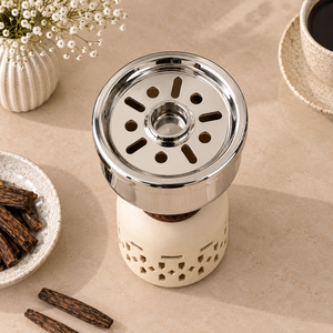 Elegant <b>Silver</b> Metal Incense <b>Burner</b> Featuring A Cutout Metal Base Wooden Accents And Gentle Rising Fragrance Smoke & Decoartion - Product Image 4