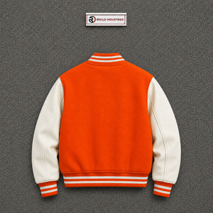 เสื้อแจ็คเก็ตวาร์ซิตี้พรีเมียมสีส้ม รุ่น Letterman ผ้าฟลีซผสมคอตตอนและโพลีเอสเตอร์ ทรงปกติ ปกคอพับ ติดกระดุมแถวเดียว ลายเรียบ - Product Image 6
