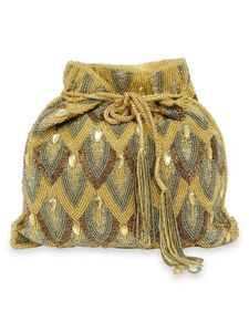Sac Potli en Coton Brodé Zari de Luxe pour Femme, Fait Main, Festif, Ethnique, de Créateur, Forme Pochette de Mariage - Product Image 5