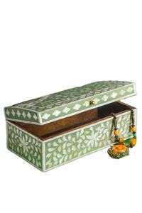 Boîte à bijoux artisanale en nacre dorée avec incrustations en os, élégante, pour ranger bagues, colliers et boucles d'oreilles - Product Image 4