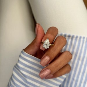 3ct Elongated Pear Cut Lab Grown Diamond Solitaire <b>Ring</b> , CVD Diamond <b>Thin</b> Two Tone White Prongs Engagement <b>Ring</b>, IGI Certified - Product Image 3