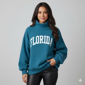 Nouvelle collection 2026 : Pull molletonné imprimé col montant pour femme, en polyester et coton, couleur unie, broderie personnalisée, haute qualité, idéal pour l'hiver. - Product Image 1