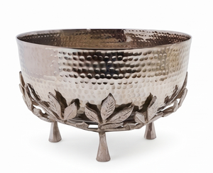 Premium Hammered <b>Metal</b> <b>Bowl</b> With Leaf Base Stand Handmade Vintage Decorative Tableware For Dining Table Display - Product Image 1