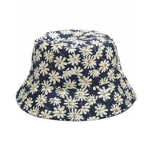 <b>Navy</b> Daisy Floral Printed Bucket <b>Hat</b> Soft Premium Fabric Lightweight Airy Vacation Beach Outdoor Bucket <b>Hats</b> - Product Image 1