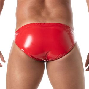 Bikini en vinyle zippé rouge pour homme, vêtements de club fetish, sous-vêtements brillants ajustés - Product Image 5