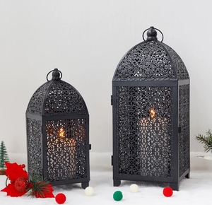 Black Metal Candle <b>Lantern</b> <b>Set</b> Moroccan Style Cutout Pattern Pillar Holder Decorative Tabletop <b>Lantern</b> for Home Decor and Event - Product Image 1