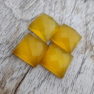 Calcedoine jaune naturelle authentique, taille carrée à motifs, dos plat, calibrée, provenant du Rajasthan, pour la fabrication de bijoux - Product Image 4