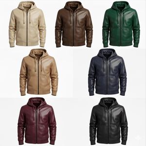 Sweat à capuche en cuir véritable avec poche avant et fermeture à capuche pour homme, style vintage uni, idéal pour l'hiver, vêtement d'extérieur haut de gamme - Product Image 4