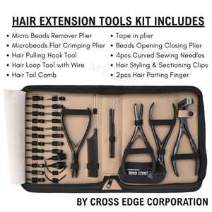 Kit d'outils professionnels pour extensions de cheveux de salon, ensemble de pinces à extensions de cheveux noires, pince à sertir plate, aiguilles à coudre de type C, étui en rexine - Product Image 2