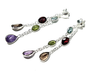925 <b>Silver</b> Natural Multicolor Gemstone Drop <b>Earrings</b> Amethyst Garnet Peridot Smoky Quartz Bezel Setting Bohemia Style Women's - Product Image 4