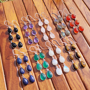 Pendientes Colgantes Bohemios de Piedras Preciosas Naturales Surtidas, Hechos a Mano, Chapados en Plata, de Latón, con Múltiples Piedras, de Alta Calidad, Diseño Único, Regalo para Mujer - Product Image 3