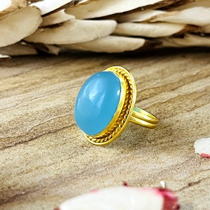 Market Favorite Boho Blue Chalcedony <b>Rings</b> Tribal Brass <b>Rings</b> for Women 18k Gold Plated Rope <b>Statement</b> for Wholesale/OEM/ODM - Product Image 6