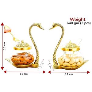 Bocaux de conservation en laiton en forme de cygne avec couvercles et cuillères métalliques, design vintage pour la cuisine - Product Image 2