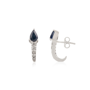 Pendientes de Plata de Ley 925 con Media Aro y Zafiro Azul Genuino en Corte Pera y Diamantes, de Moda y Gran Venta para Mujer - Product Image 2