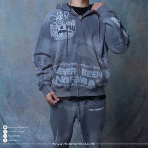 Sudadera con capucha de forro polar de invierno con logotipo personalizado de pedrería, al por mayor, de algodón 100% de alto gramaje, efecto descolorido por el sol, estilo urbano, para hombre, oversize - Product Image 3