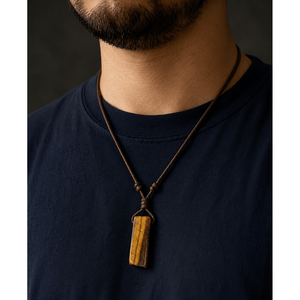 Tigers Eye Natural Crystal Pendant with Adjustable Rope Chain for Men and Boys - Product Image 1
