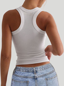 Breathable Summer Custom Logo Gym High Quality Cotton White Tight Women's Ribbed Casual Short Knitted Anti-Pilling Tank <b>Top</b> - Product Image 4