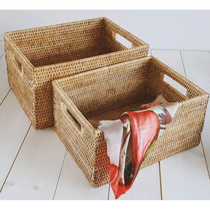 Handcrafted Natural Rectangular Rattan Basket for Organizing Household Essentials and Wholesale Export - Product Image 1