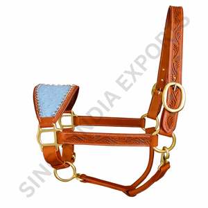 SIE Harnais de cheval en cuir véritable avec muserolle artisanale, collier de tête réglable, quincaillerie en laiton massif, équipement équestre haut de gamme - Product Image 3