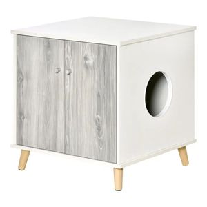Lettiera per Gatti in Legno Bianco da 23,5 Pollici, Tavolino d'Appoggio per la Pulizia degli Animali Domestici - Product Image 4