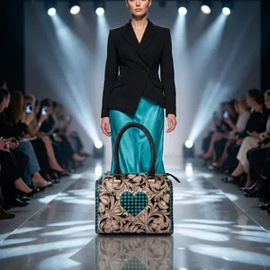 Sac à bandoulière pour femme en cuir vegan style vintage, motif en losanges, décorations de chaînes, deux sangles, grande capacité - Product Image 4