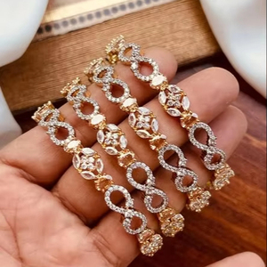 Premium Luxury American Diamond <b>Bangles</b> <b>Set</b> High Shine CZ Stone Trendy Peace Bridal Wedding Designer Sparkling Party Wear Women - Product Image 1