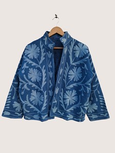 Veste en coton brodée de style chinois à col mandarin et manches trois quarts pour adulte, vêtement d'extérieur décontracté d'automne - Product Image 2