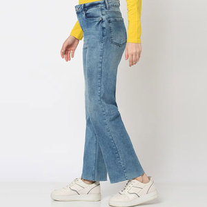 Vente directe usine OEM – Jean en denim taille haute coupe droite pour femme, style streetwear, pantalon respirant en toile pour l'hiver - Product Image 2