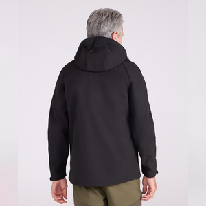 Mens Black <b>Hooded</b> <b>Fleece</b> <b>Jacket</b> Windproof Zipper Closure Casual Outdoor Wear Autumn Regular Fit Polyester Shell - Product Image 4
