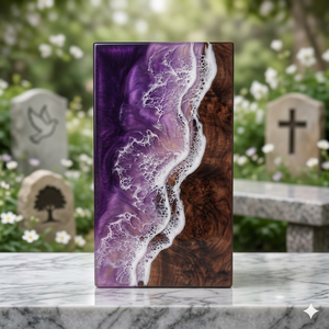 Urna Conmemorativa de Resina Morada, Recuerdo de Madera, Porta Cenizas para Cremación, Decoración para Cementerio o Capilla - Product Image 2
