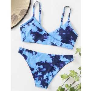 Women's <b>Bikini</b> <b>Set</b> Crossed Halter Top <b>White</b> Palm Print Cheeky Bottom Spandex Polyester Stretch Swimwear - Product Image 6