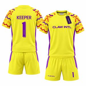 CLAW INTL Ensemble de maillot de football sublimé Jaune et violet à imprimé géométrique Col rond Manches longues Évacuation de l'humidité Respirant Séchage rapide - Product Image 6