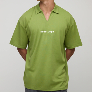 Nouveau Polo Homme 2026 à Manches Courtes et Col en V, 100% Coton, Coupe Ample, Séchage Rapide, Logo Personnalisé Imprimé par Transfert Thermique - Product Image 1