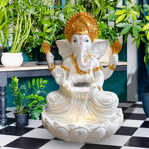 Fuente de Agua Ganesha de 3 Pies en Oro Blanco para Hogar, Jardín u Oficina |   Fuente Decorativa de Fibra Premium para Interiores y Exteriores - Product Image 1