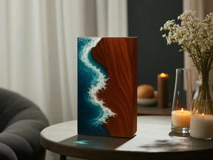 Urna de cremación de resina y madera para cenizas humanas y de mascotas, nuevo diseño para sus seres queridos, tamaño mediano 9x5.5, caja para urna. - Product Image 1