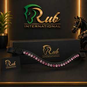 บังเหียนม้าหนังแท้ Rub International สีดำชมพูประดับเพชรเทียม อุปกรณ์ขี่ม้า รุ่น 0786 สไตล์อานม้าอังกฤษ - Product Image 1