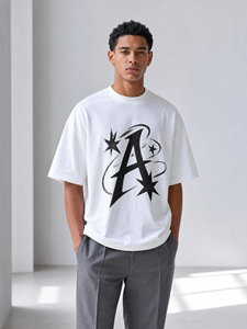 T-shirt imprimé décontracté surdimensionné à manches courtes, respirant, effet délavé, style streetwear vintage, 100 % coton, personnalisable - Product Image 1