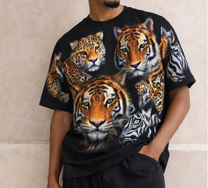 Camisetas de punto con estampado de animales al por mayor para hombre, cuello redondo, totalmente personalizables, de seda/algodón, estilo urbano - Product Image 1