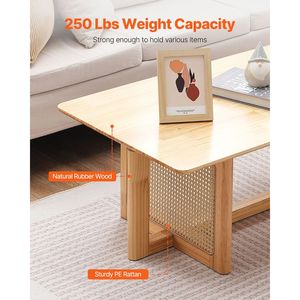 Tavolino da Caffè Moderno Boho in Rattan Intrecciato e Legno con Piano in Vetro da 47 Pollici, Tavolino con Vano Portaoggetti in Vetro e Gomma - Product Image 3