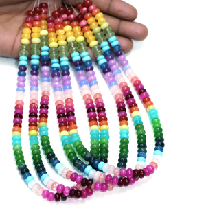 Hermosas cuentas de cuarzo de color arcoíris, forma redonda y lisa, de 7-8 mm, cuentas de cuarzo multicolor en forma de rondel. - Product Image 1