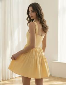 Vestido Transpirable de Verano Estilo Francés con Cuello en U, Patrón Jacquard, Silueta Tipo Capilla, Cintura Ajustada y Lateral, Vestido Maxi Midi - Product Image 1