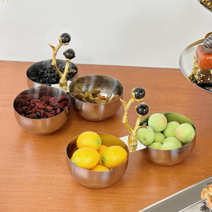 Bols de service doubles en acier inoxydable avec poignée en forme de branche dorée, plat à condiments moderne pour le service des aliments et les cadeaux - Product Image 5