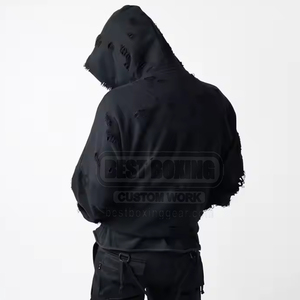 Hoodie tendance en coton mélangé, effet usé, avec logo personnalisé imprimé, couleur unie, nouveau look pour homme - Product Image 4