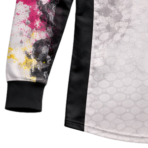 Camiseta de paintball blanca con diseño de salpicaduras, sublimación, patrón de panal, manga larga, malla transpirable, ropa de equipo con puños de ajuste cómodo - Product Image 4