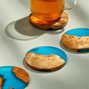 4 Pcs Set Round Wooden <b>Coasters</b> with Epoxy Resin, Bar <b>Coaster</b> for <b>Drinks</b>, Modern <b>Coasters</b> for Bar Kitchen Home Apartment - Product Image 1