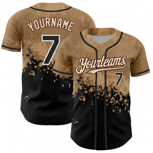 Camiseta de Béisbol Sublimada Personalizada al por Mayor, Color Beige y Negro, Uniforme de Equipo con Botones para Hombre, Camisa Deportiva Transpirable, OEM - Product Image 1