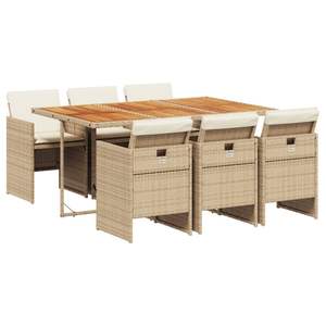 Conjunto de Comedor Plegable de 6 Plazas en Ratán Sintético PE Beige para Patio, Juego de Jardín de 6 Piezas - Product Image 2