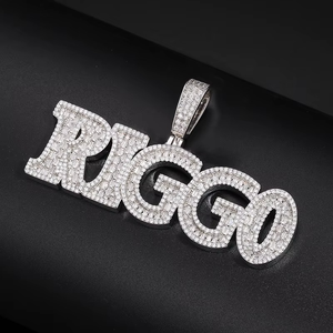 <b>Silver</b> Color Letter Name Pendant Moissanite Charm Bold <b>Initial</b> <b>Necklace</b> Jewelry for Gift - Product Image 1